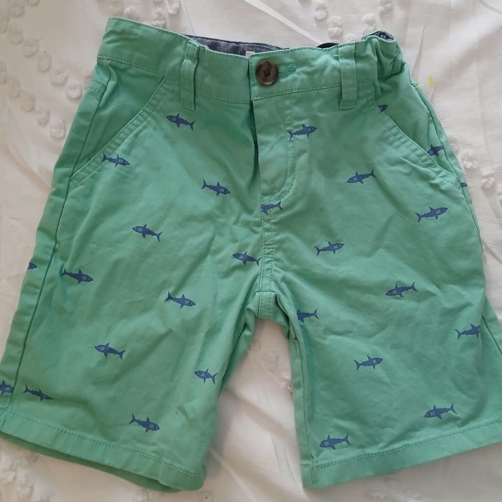 Green Shorts with Shark Print